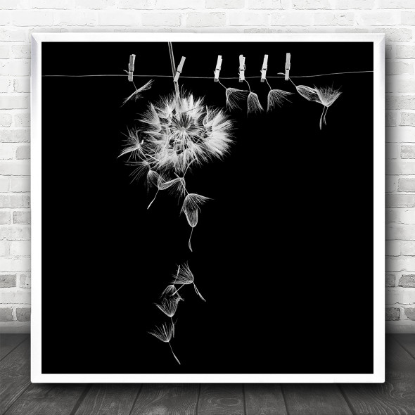 Contrast Graphic Dandelion Seeds Seed Wire String Clothes Pin Square Art Print