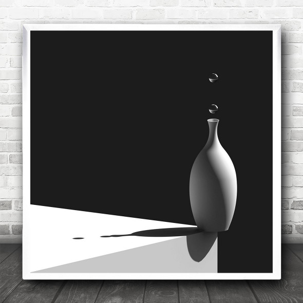 Vase Edge Balance Drop B&W Contrast Abstract Still Life Square Wall Art Print