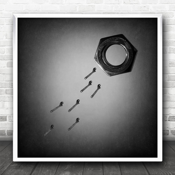 Conceptual Black White Nuts And Bolts Square Wall Art Print