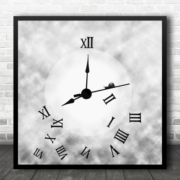 Grey Cloudy Roman Numeral Clock Time Square Wall Art Print