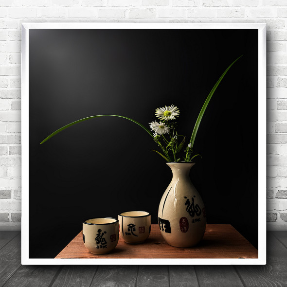 Japanese Japan Asia Asian Vase Cup Cups Mugs Mug Flower Flowers Square Art Print