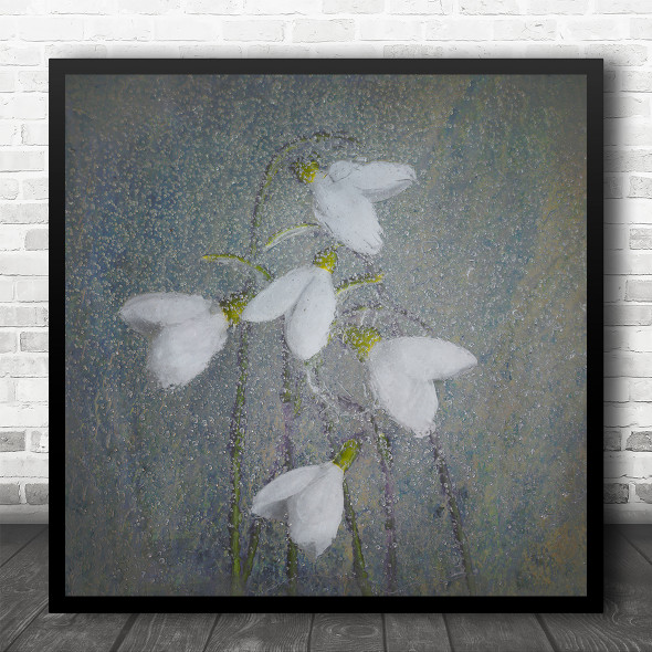 Snowdrops Spring Flower Frozen Ice Floral Botanical Bubble Square Wall Art Print