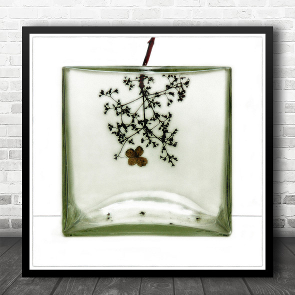 Still Life Withered Branch Flower Nature Green Glass Vase Square Wall Art Print