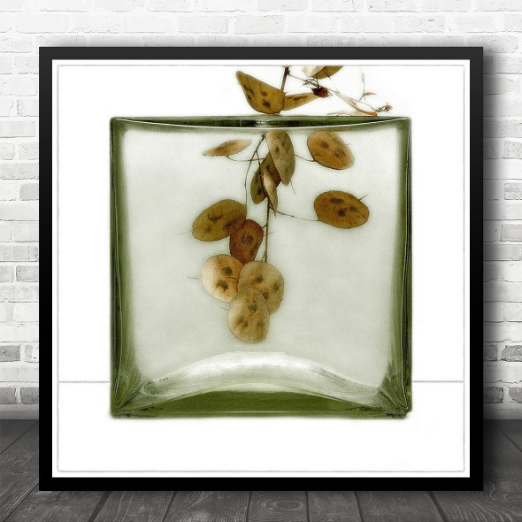 Vase Glass Bottle Leaves Green Feng Shui Zen Still Life Calm Square Art Print