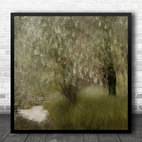 Willow Multiple Exposure Riverside At The Riverbank Square Wall Art Print