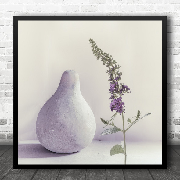 Purple Plant Flowers Vase Still Life Lilac Pastel Square Wall Art Print