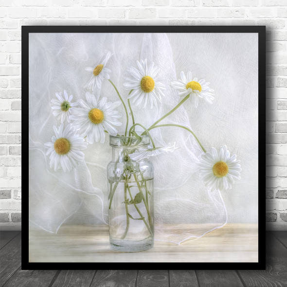 Daises In The Window Flower White Pure Nature Square Wall Art Print
