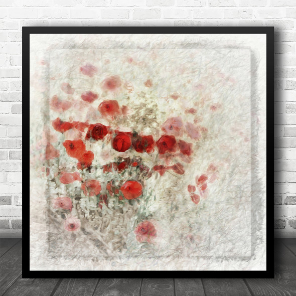 Flowers Poppies Red Artistic Nature Blur Wavy Square Wall Art Print