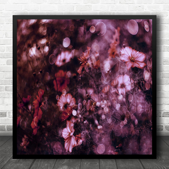 Still Life Macro Purple Flowers Bokeh Nature Square Wall Art Print