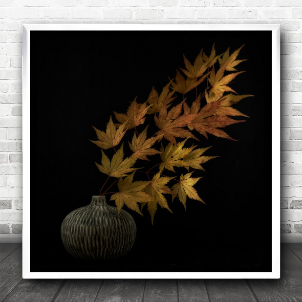 Still Life Vase Leaves Dark Graphic Autumn Square Wall Art Print