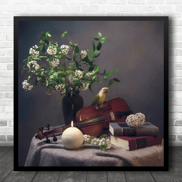 Flower Spring Viola Bird Parrot Book Square Wall Art Print