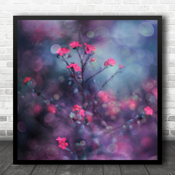 Bokeh Macro Still Life Pink Flowers Square Wall Art Print