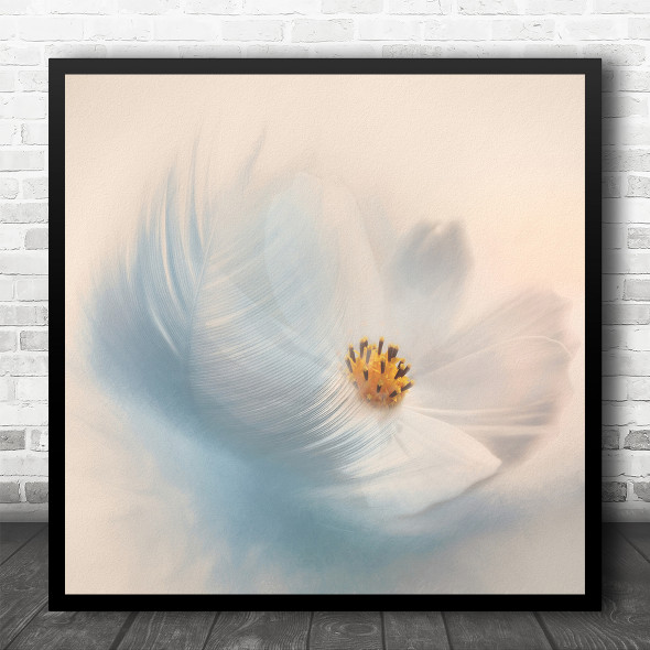 White Flower Petals Blossom Blur Square Wall Art Print