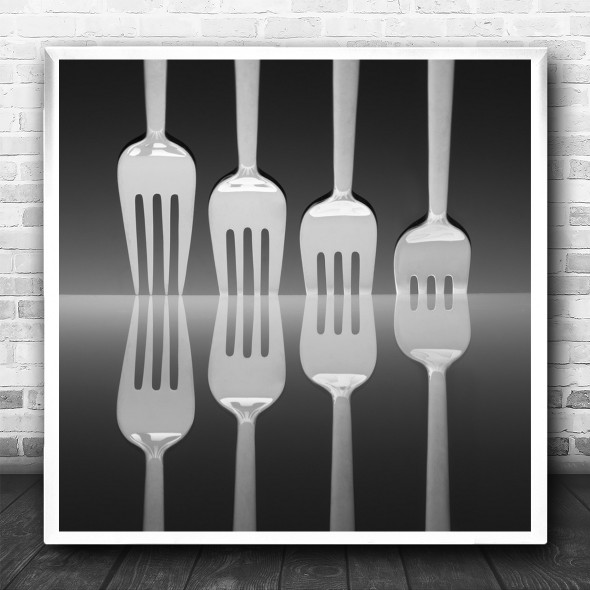 Fork Cutlery Restaurant Reflection Shapes Abstract Still Square Wall Art Print