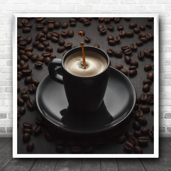 Coffee Beans Espresso Drink Close Up Coffee Drip Square Wall Art Print