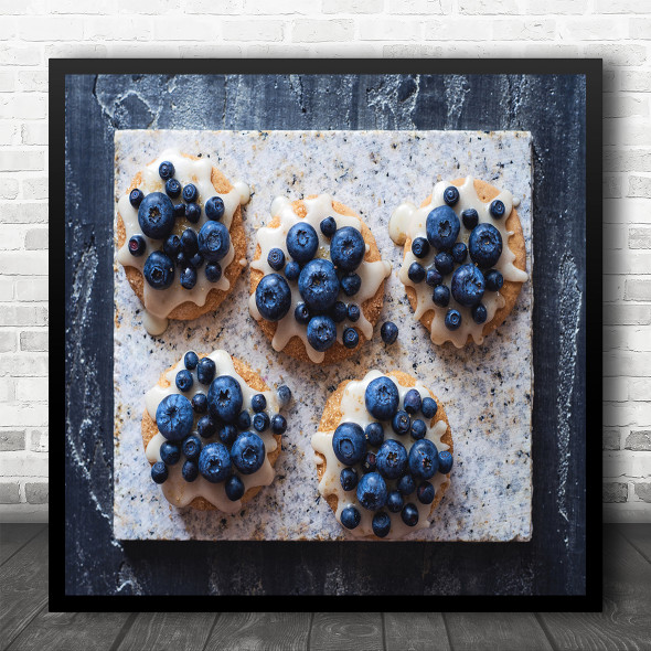 Still Life Aerial View Blueberry Sweet Cookie Square Wall Art Print