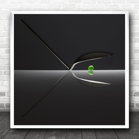 Spoon Reflection Pea Double Art Metal Square Wall Art Print