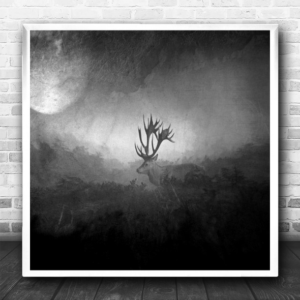 Antler Antlers Deer Stag Animal Animals Black And White Double Square Art Print