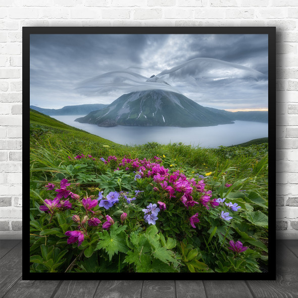 Kuril Onekotan Landscape Flower Flowers Wildflower Wildflowers Square Art Print