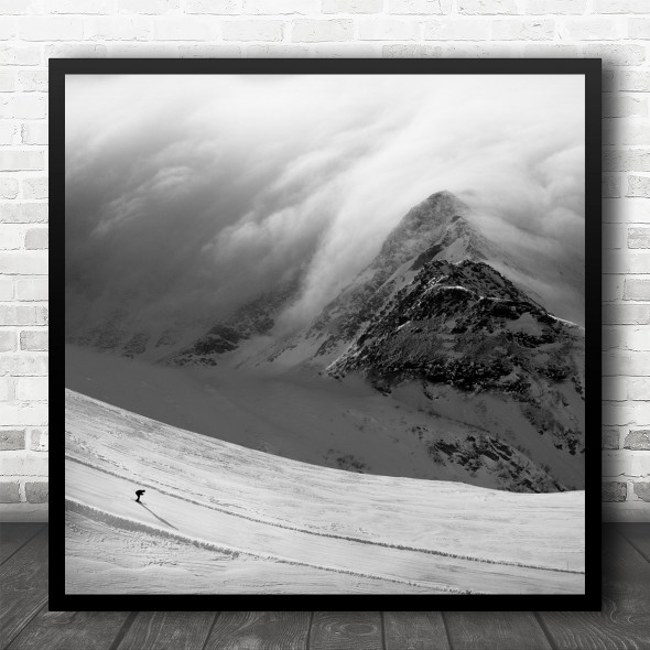 Landscape Clouds Cloudy Cloud Sea Of B&W Alp Alps Skier Skiing Square Art Print