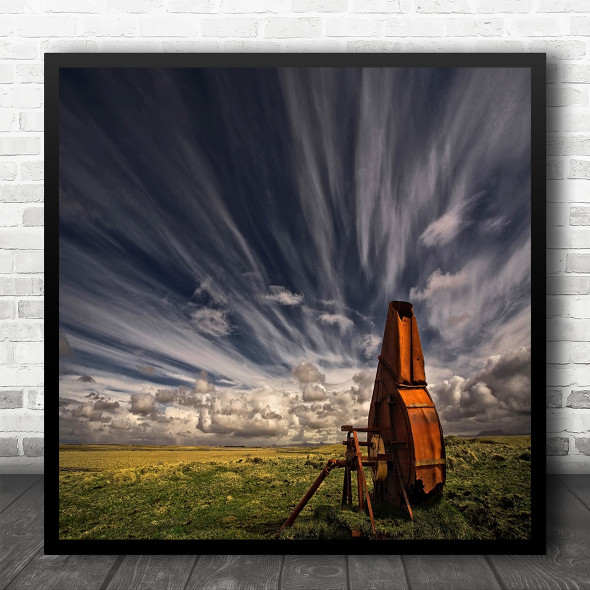 Landscape Abandoned Farm Iceland Rusty Sky Clouds Rust Plains Square Art Print