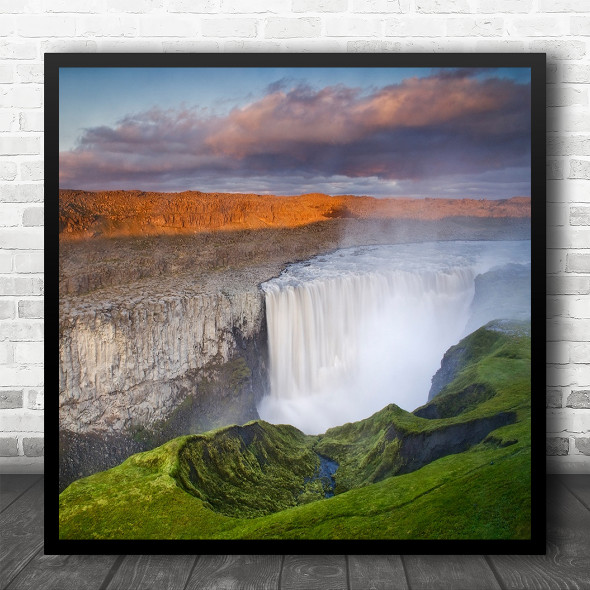 Landscape Power Waterfall Iceland Dettifoss Colourful Pattern Square Art Print