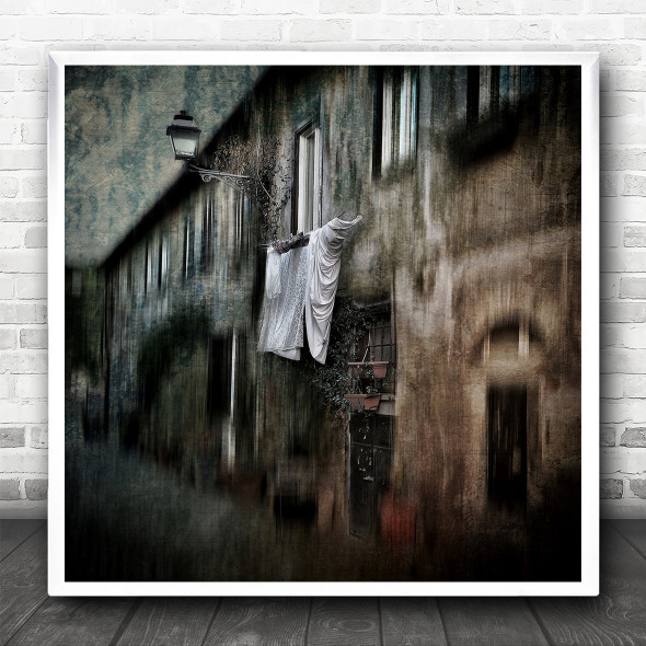 Painterly Village Old Town City Urban Lamppost Lantern Street Square Art Print