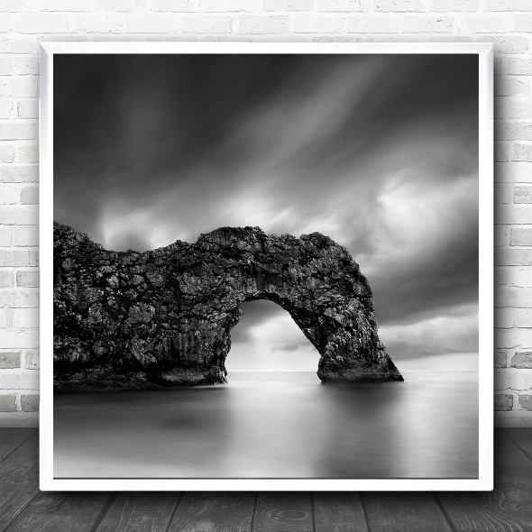 Fine Art Black And White Long Exposure Dorset Coast Rock Square Wall Art Print