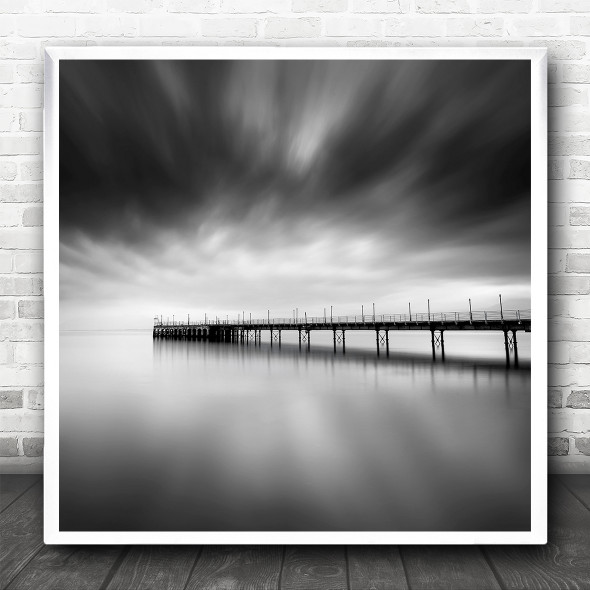 Pier Seascape Water Sky Greece Jetty Bridge Long Black White Square Art Print