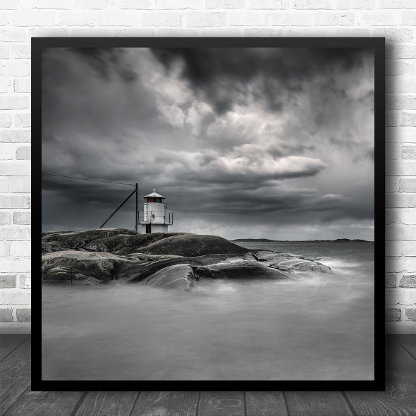 Landscape Lighthouse Cliff Long Exposure Milky Silky Smooth Square Art Print