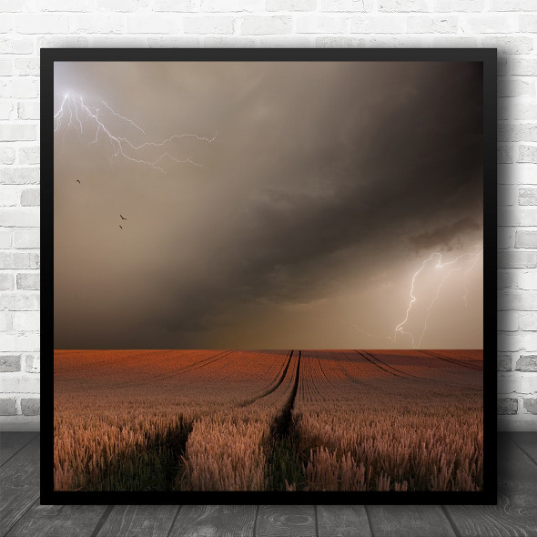 Lightning Storm Germany Field Crops Crop Farm Fields Square Wall Art Print