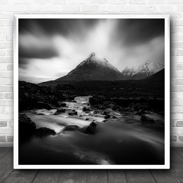 Fine Art Landscape Black And White Mountain Water Square Wall Art Print