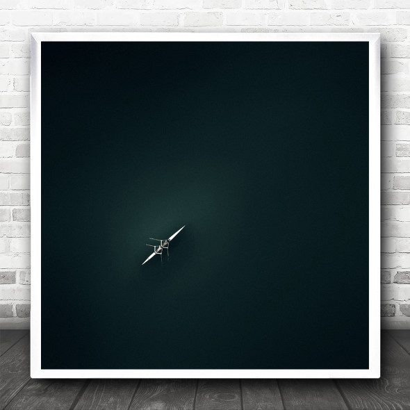 Aerial Minimal Drone Sea Seascape Above Row Boat Square Wall Art Print