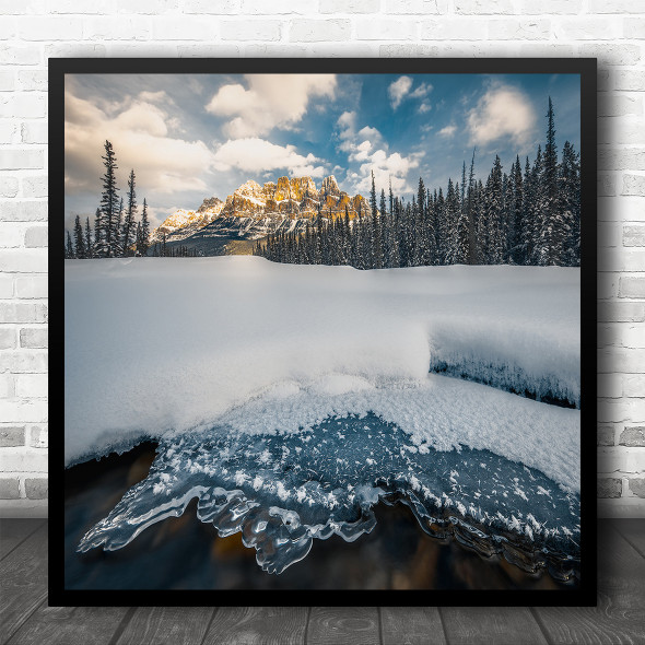 Ice Frozen Cold Snow Trees Landscape Mountains Square Wall Art Print