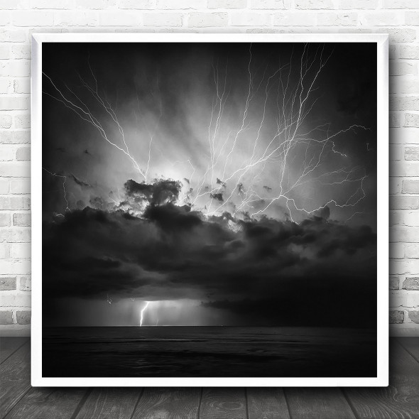 Lightning Thunderstorm Storm Weather Over Sea Square Wall Art Print