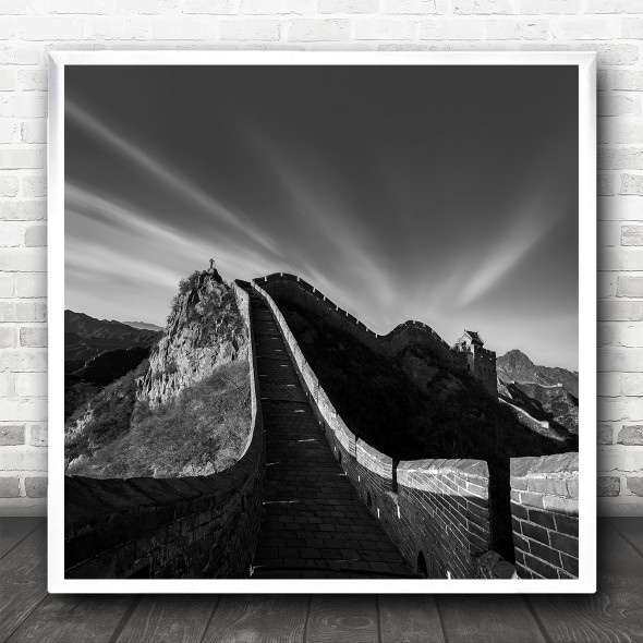 Black And White Great Wall Of China Landmark Square Wall Art Print