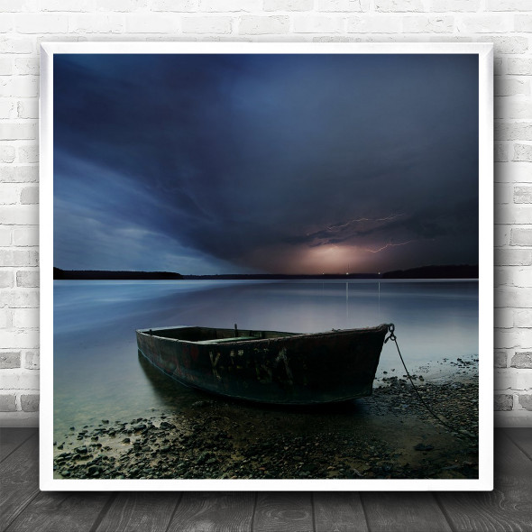 Landscape Sailing Boat Storm Clouds Seascape Square Wall Art Print