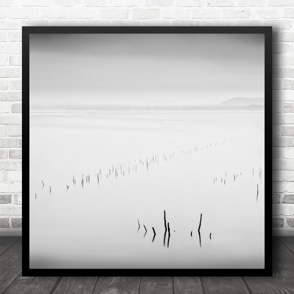 Landscape Simple Minimalistic Lake Misty B&W Square Wall Art Print