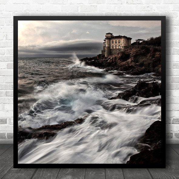 Castle Cliff Sea Ocean Water Coastal Wave Square Wall Art Print