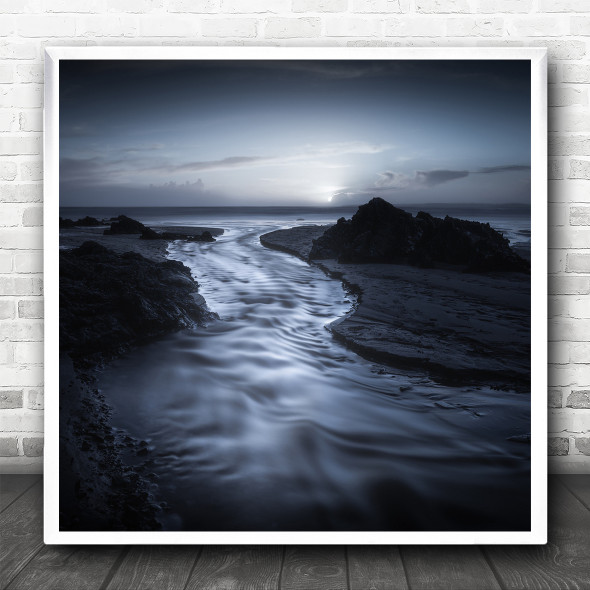 Landscape Blue Sea Ocean Rocky Dreamscape Square Wall Art Print