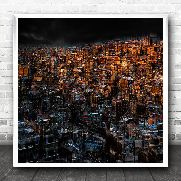 Landscape Crowded Building Slums Sunlight Square Wall Art Print