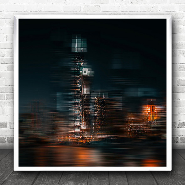 Abstract Streaks Light Trails Night Dark Square Wall Art Print