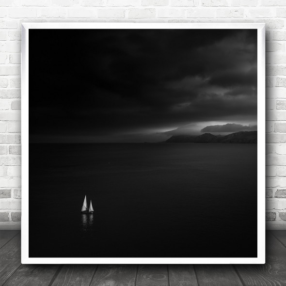 Landscape Seascape Storm Yacht Sailboat Square Wall Art Print