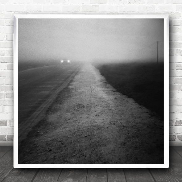 Long Exposure Rural Road Car Lights Fog Square Wall Art Print