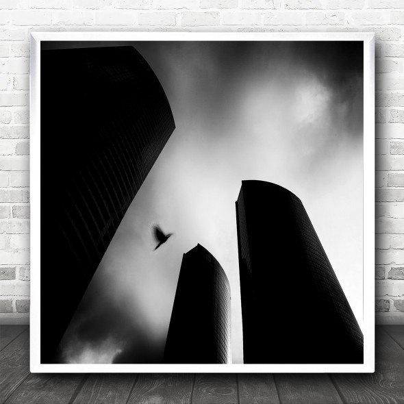 Look Up Gloomy Buildings Grey Dark Bird Square Wall Art Print