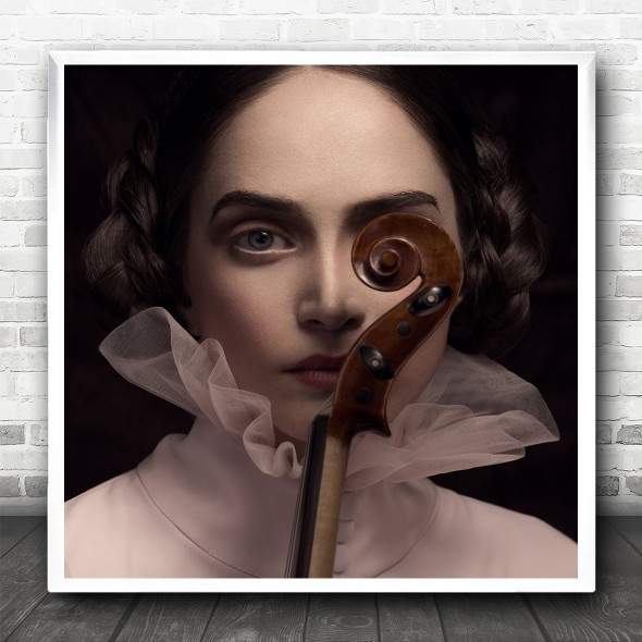 Eye Portrait Violin Music Musician Performance Woman Model Square Wall Art Print