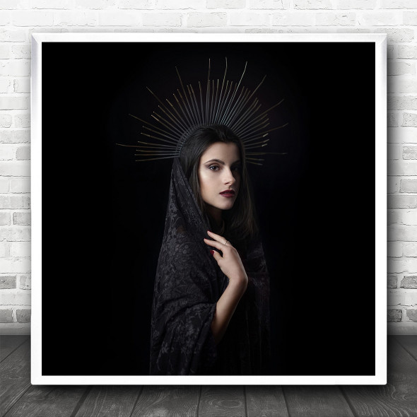 Portrait Girl Model Woman Fashion No Background Dark Black Square Wall Art Print