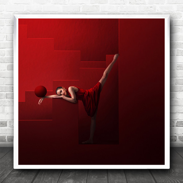 Red Creative Ball Shapes Tetris Geometry Model Girl Woman Square Wall Art Print