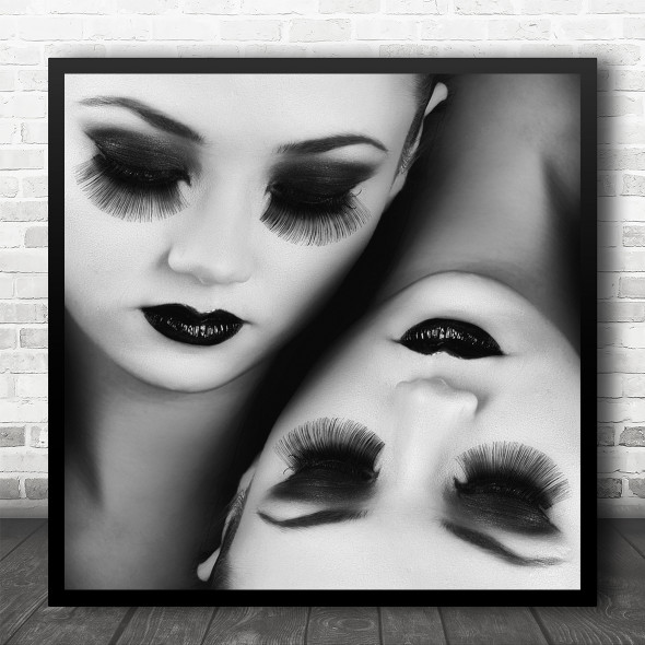 Conceptual Portrait Woman Mood Lips B&W Goth Gothic Eyes Square Wall Art Print