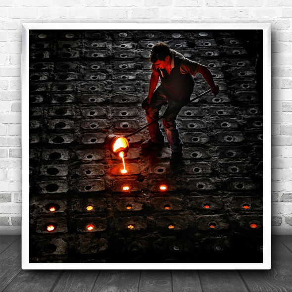 Glow Industry Industrial Metal Melted Melting Worker Working Hot Square Print
